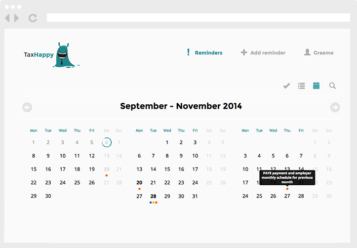 Calendar of tasks